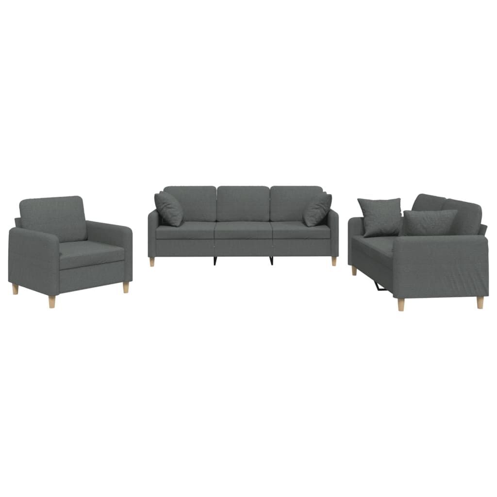 3 Piece Sofa Set with Pillows Dark Grey Fabric 3 Piece Sofa Set with Pillows Dark Grey Fabric