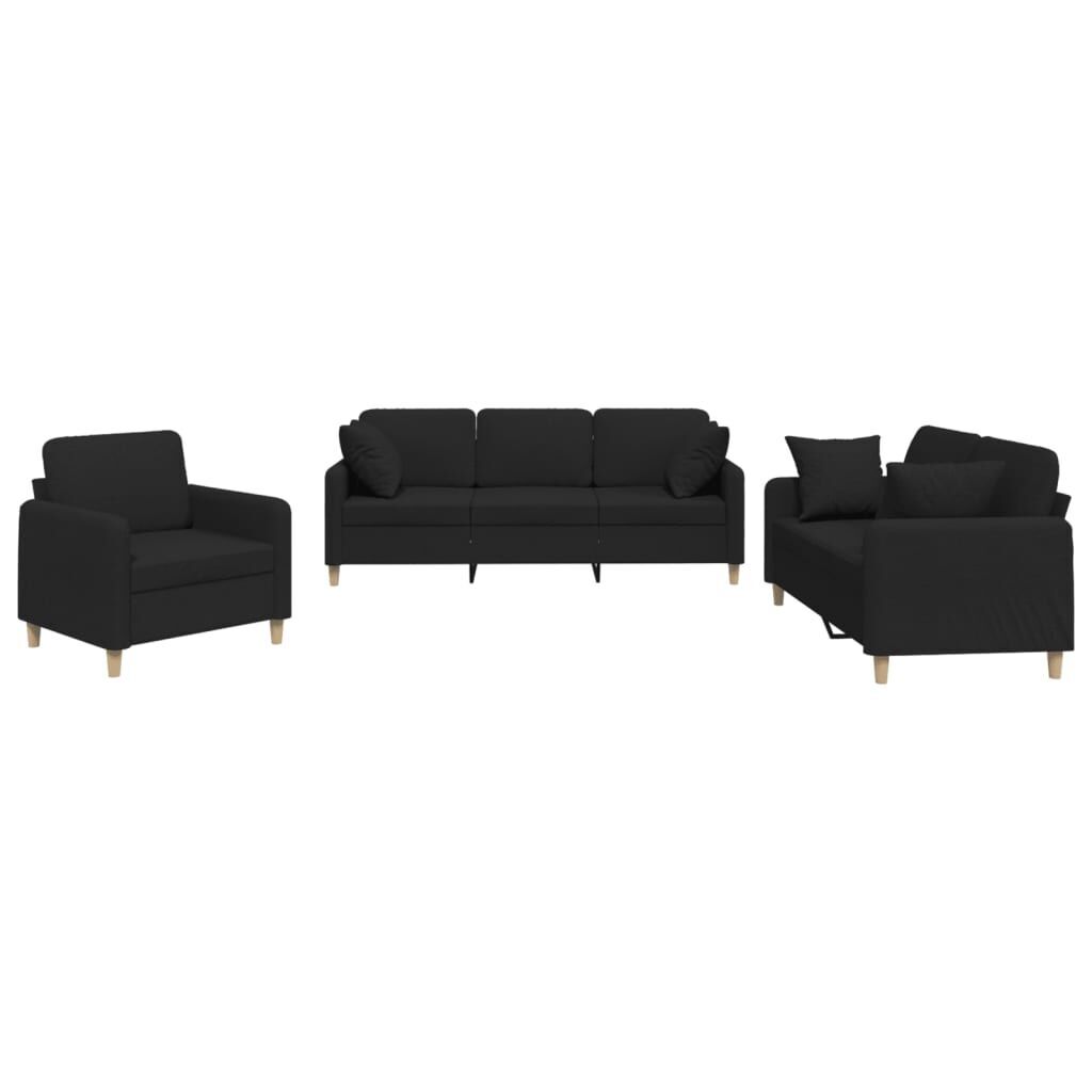 3 Piece Sofa Set with Pillows Black Fabric 3 Piece Sofa Set with Pillows Black Fabric
