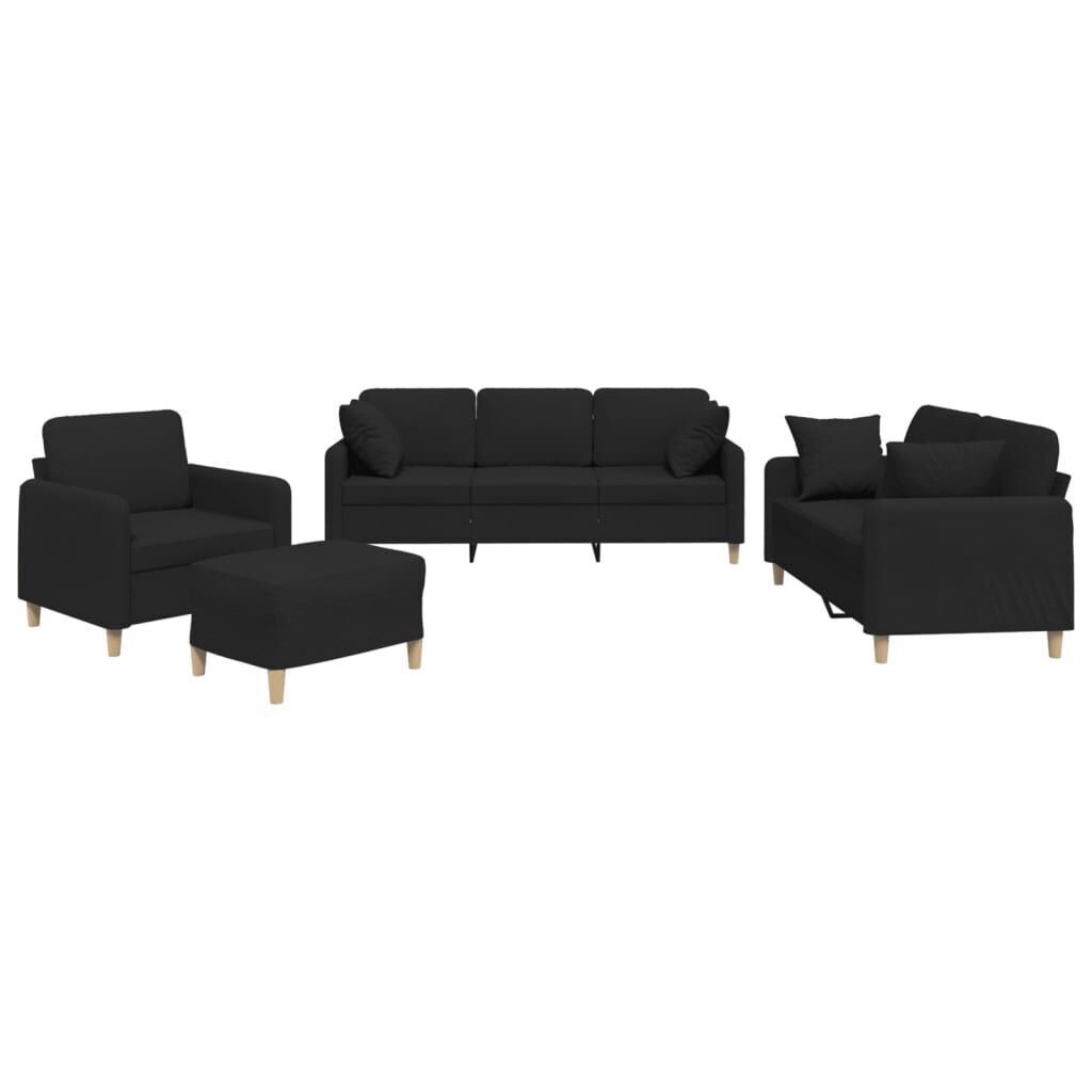 4 Piece Sofa Set with Pillows Black Fabric 4 Piece Sofa Set with Pillows Black Fabric