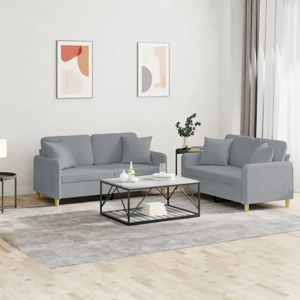 2 Piece Sofa Set with Pillows Light Grey Fabric 2 Piece Sofa Set with Pillows Light Grey Fabric