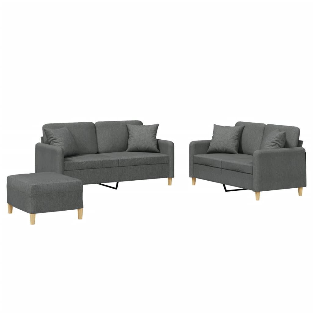 3 Piece Sofa Set with Pillows Dark Grey Fabric 3 Piece Sofa Set with Pillows Dark Grey Fabric