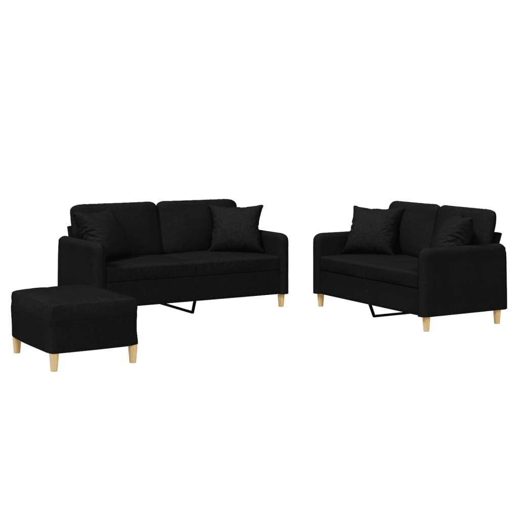 3 Piece Sofa Set with Pillows Black Fabric 3 Piece Sofa Set with Pillows Black Fabric