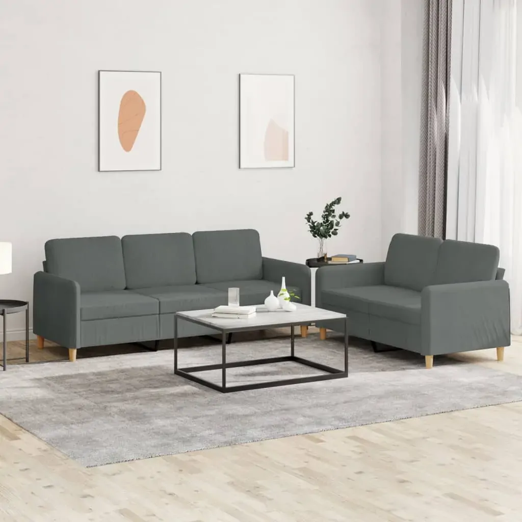 2 Piece Sofa Set with Cushions Dark Grey Fabric 2 Piece Sofa Set with Cushions Dark Grey Fabric