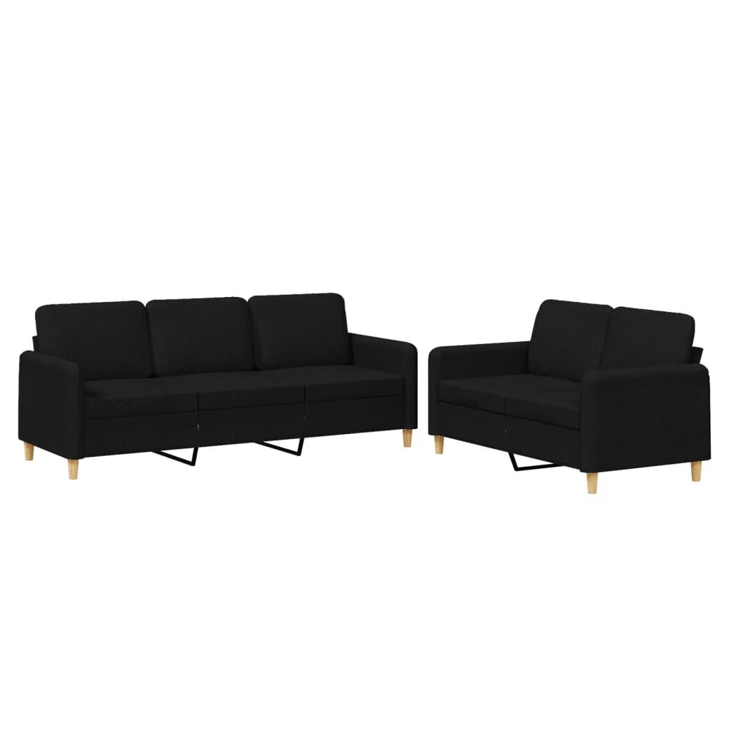 2 Piece Sofa Set with Cushions Black Fabric 2 Piece Sofa Set with Cushions Black Fabric