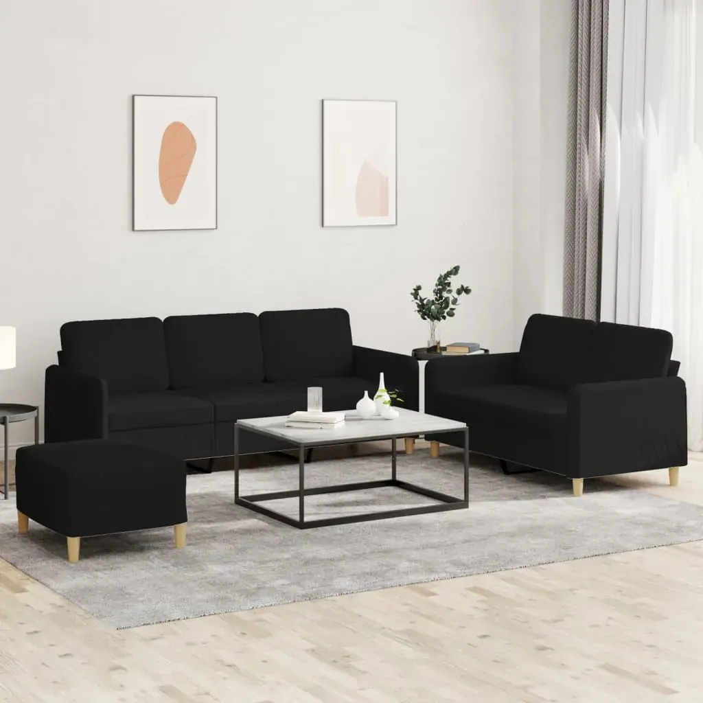 3 Piece Sofa Set with Cushions Black Fabric 3 Piece Sofa Set with Cushions Black Fabric