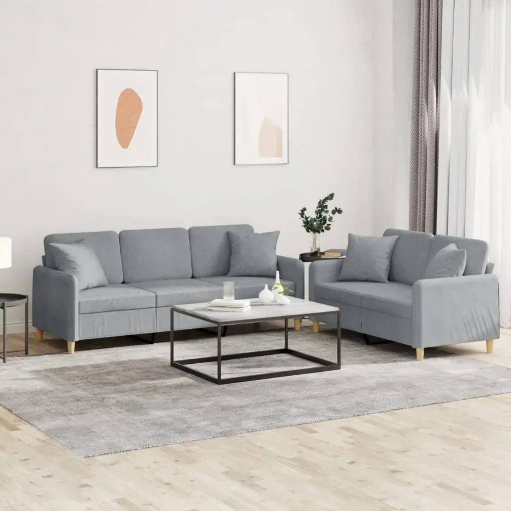 2 Piece Sofa Set with Pillows Light Grey Fabric 2 Piece Sofa Set with Pillows Light Grey Fabric