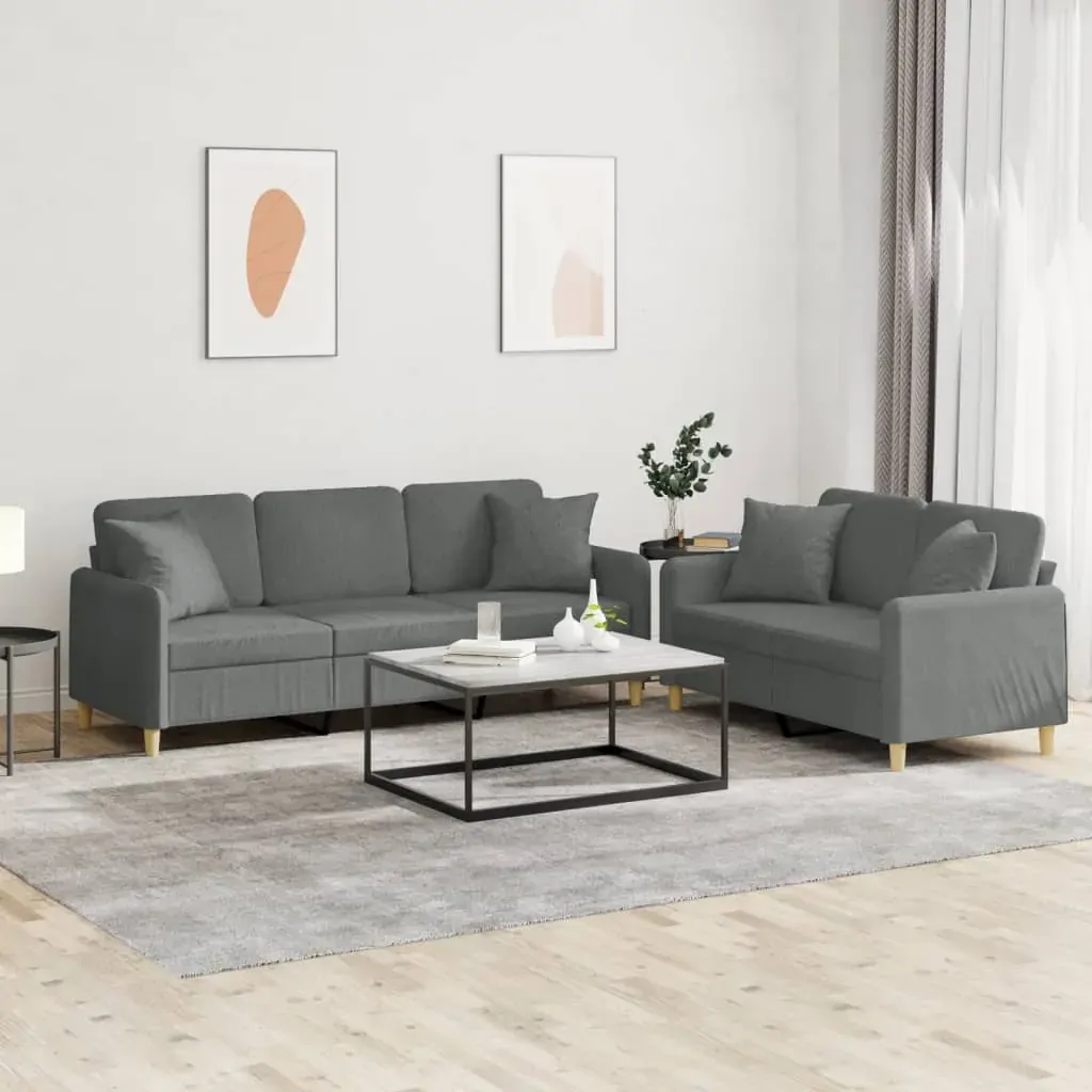 2 Piece Sofa Set with Pillows Dark Grey Fabric 2 Piece Sofa Set with Pillows Dark Grey Fabric