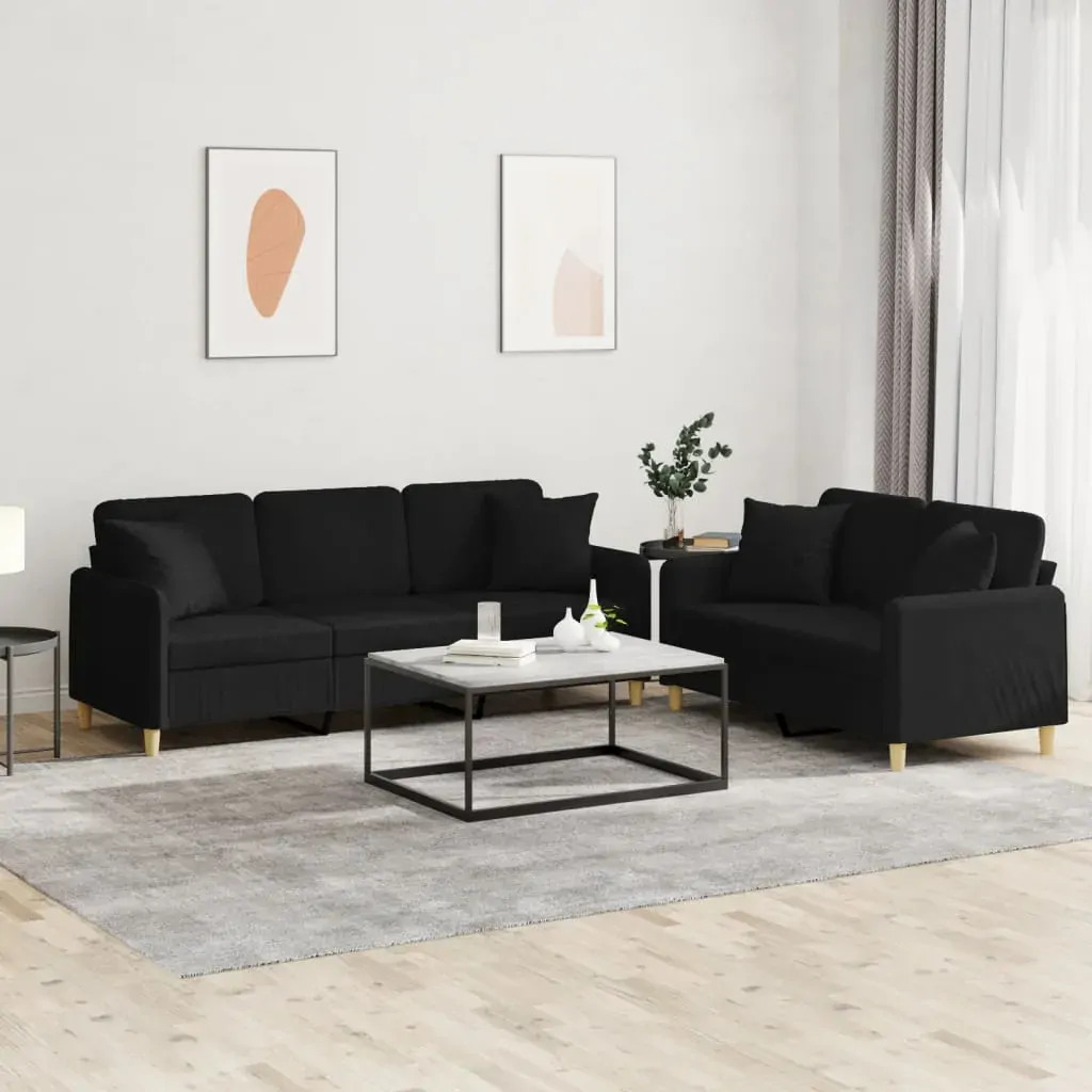 2 Piece Sofa Set with Pillows Black Fabric 2 Piece Sofa Set with Pillows Black Fabric