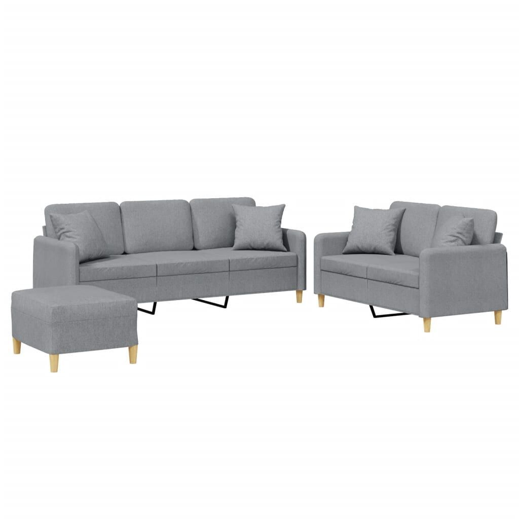 3 Piece Sofa Set with Pillows Light Grey Fabric 3 Piece Sofa Set with Pillows Light Grey Fabric