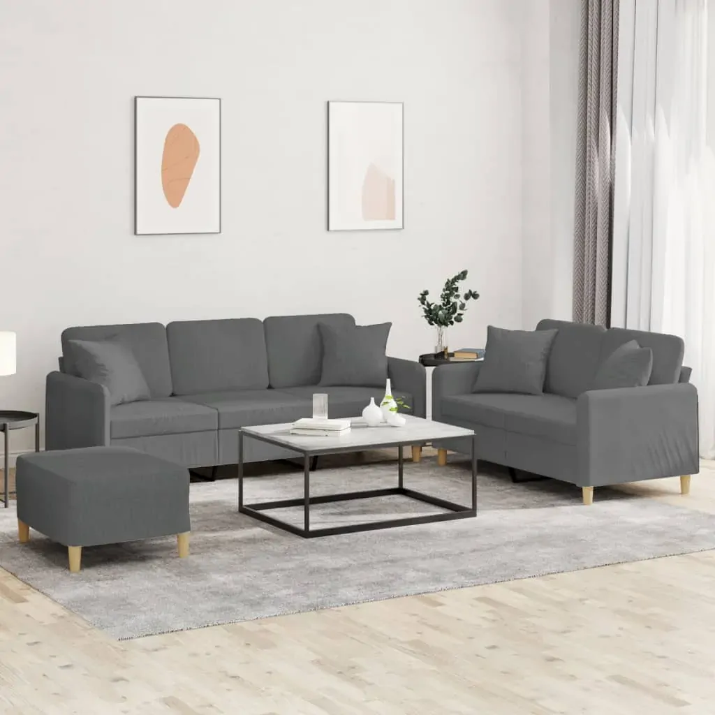 3 Piece Sofa Set with Pillows Dark Grey Fabric 3 Piece Sofa Set with Pillows Dark Grey Fabric