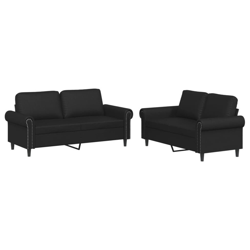 2 Piece Sofa Set with Cushions Black Faux Leather 2 Piece Sofa Set with Cushions Black Faux Leather