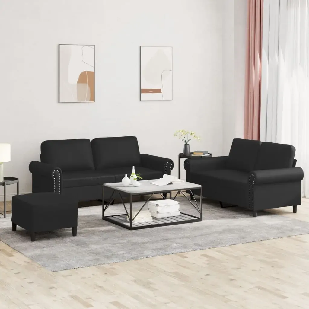 3 Piece Sofa Set with Cushions Black Faux Leather 3 Piece Sofa Set with Cushions Black Faux Leather