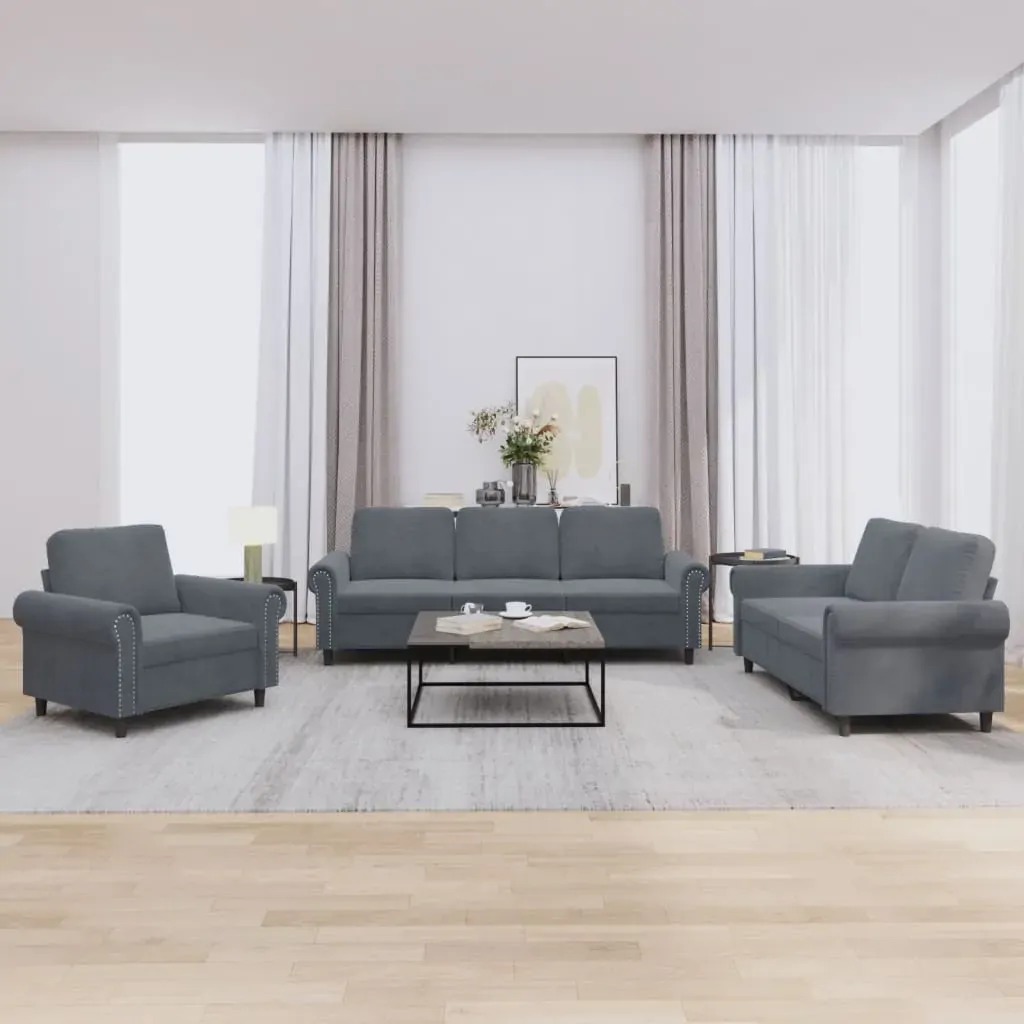 3 Piece Sofa Set with Cushions Dark Grey Velvet 3 Piece Sofa Set with Cushions Dark Grey Velvet