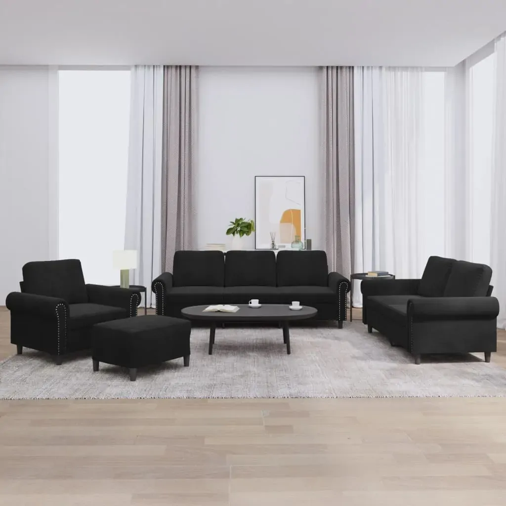 4 Piece Sofa Set with Cushions Black Velvet 4 Piece Sofa Set with Cushions Black Velvet