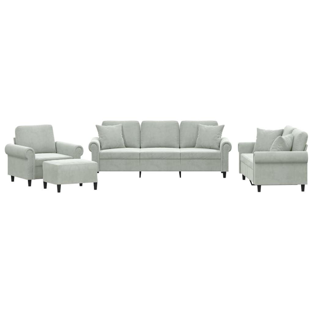 4 Piece Sofa Set with Pillows Light Grey Velvet 4 Piece Sofa Set with Pillows Light Grey Velvet