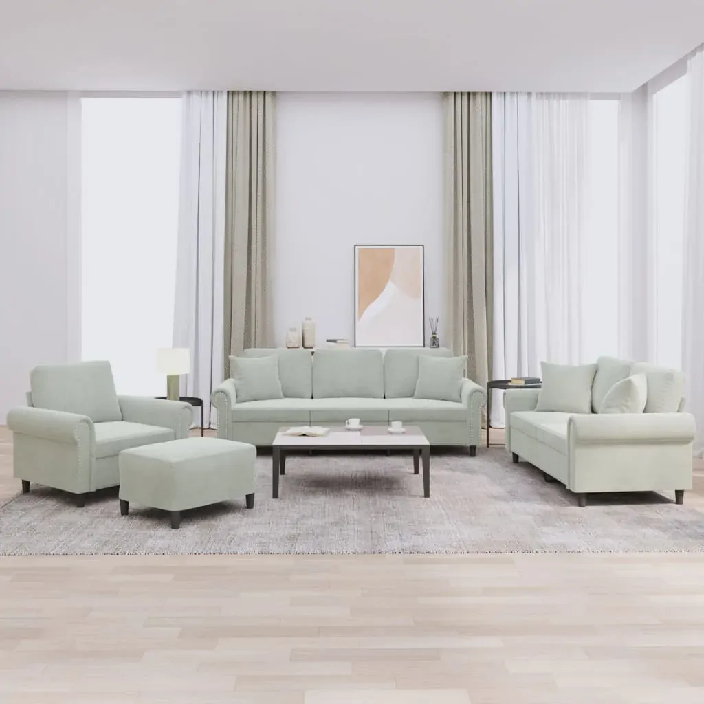 4 Piece Sofa Set with Pillows Light Grey Velvet 4 Piece Sofa Set with Pillows Light Grey Velvet
