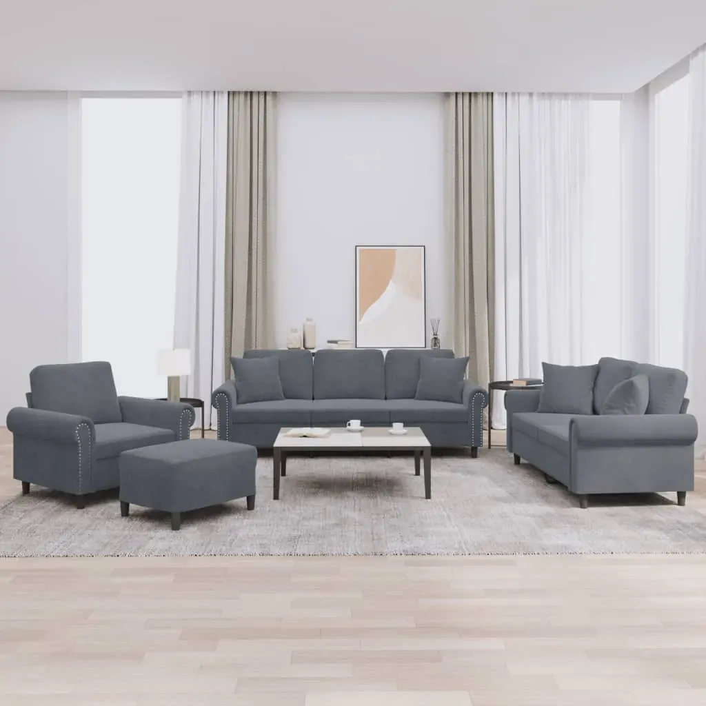 4 Piece Sofa Set with Pillows Dark Grey Velvet 4 Piece Sofa Set with Pillows Dark Grey Velvet