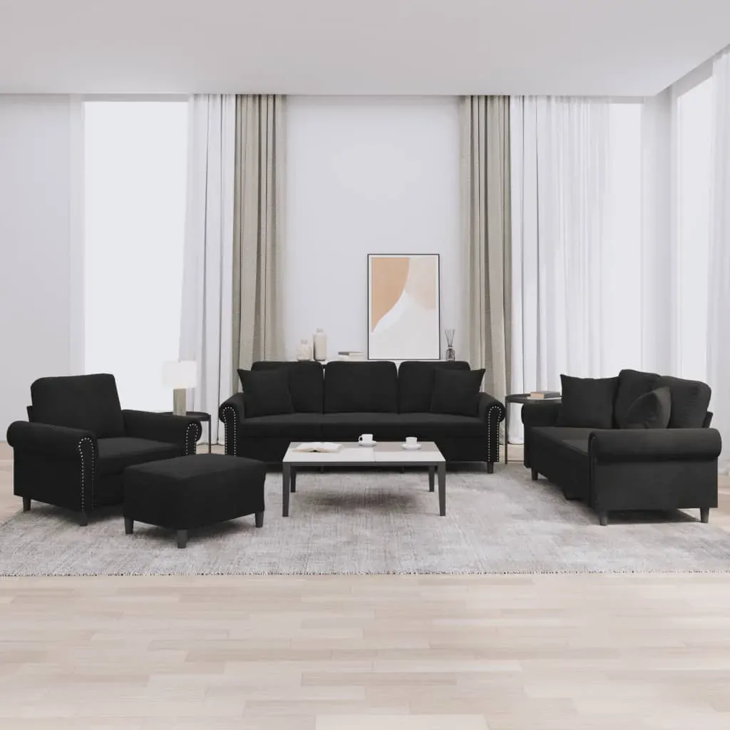 4 Piece Sofa Set with Pillows Black Velvet 4 Piece Sofa Set with Pillows Black Velvet