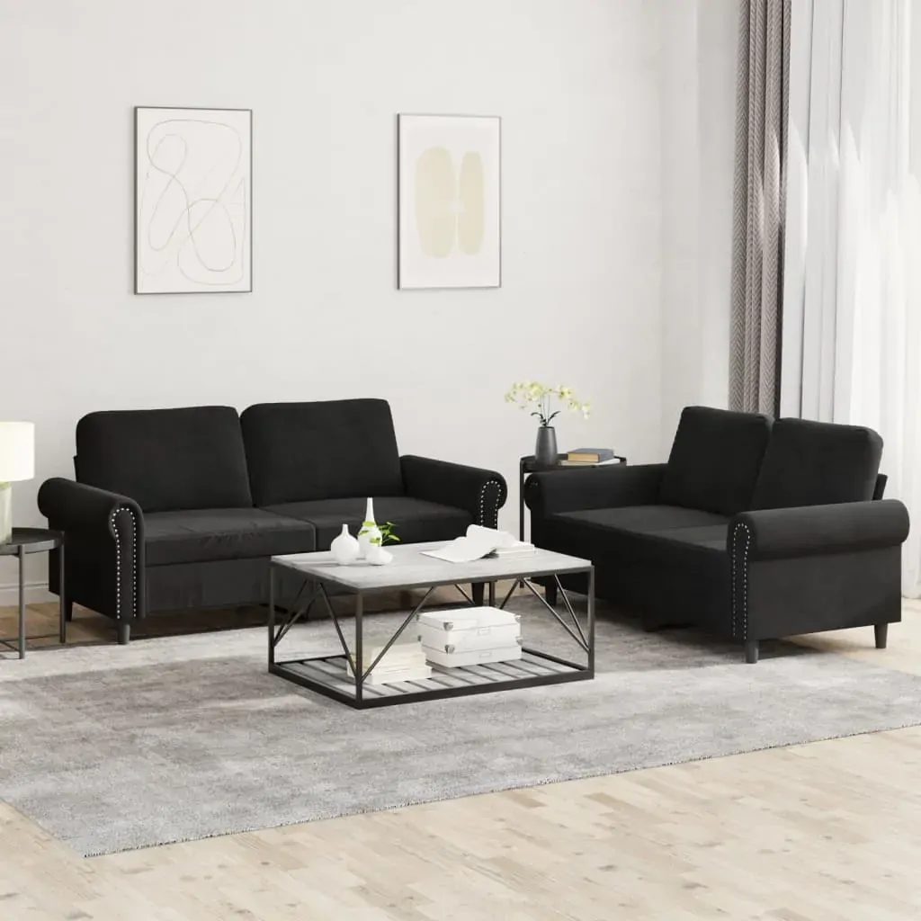 2 Piece Sofa Set with Cushions Black Velvet 2 Piece Sofa Set with Cushions Black Velvet