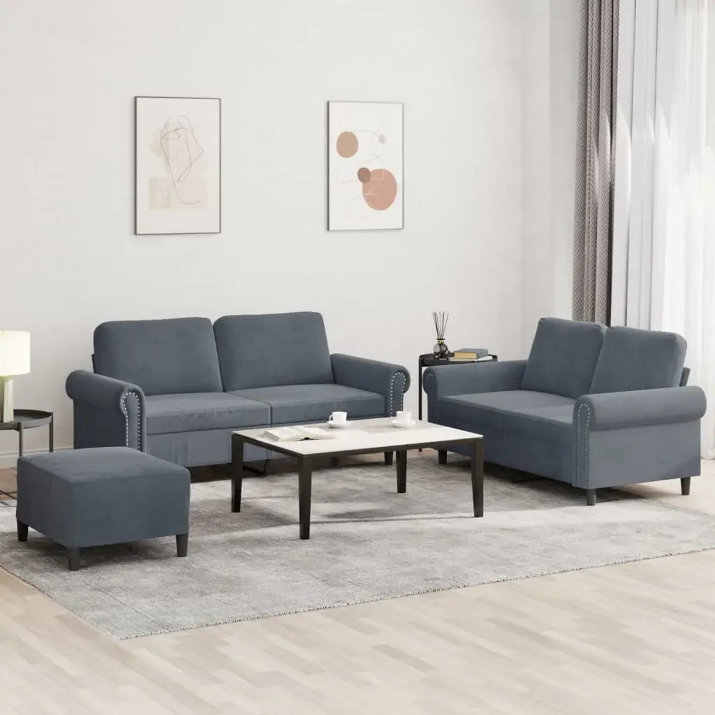 3 Piece Sofa Set with Cushions Dark Grey Velvet 3 Piece Sofa Set with Cushions Dark Grey Velvet