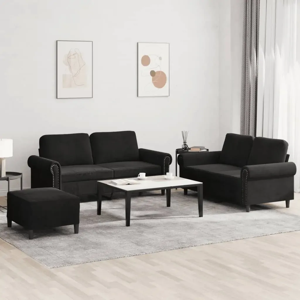 3 Piece Sofa Set with Cushions Black Velvet 3 Piece Sofa Set with Cushions Black Velvet