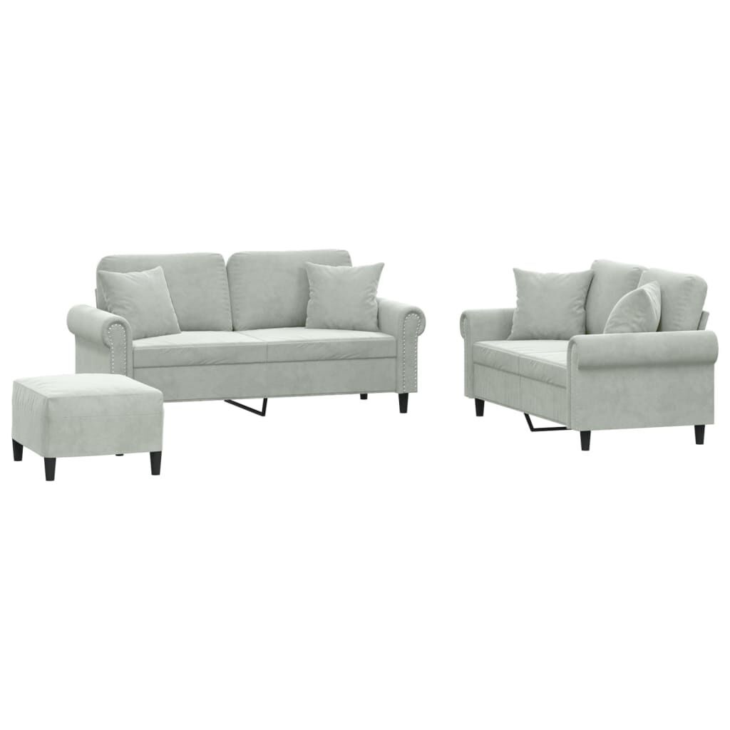 3 Piece Sofa Set with Pillows Light Grey Velvet 3 Piece Sofa Set with Pillows Light Grey Velvet