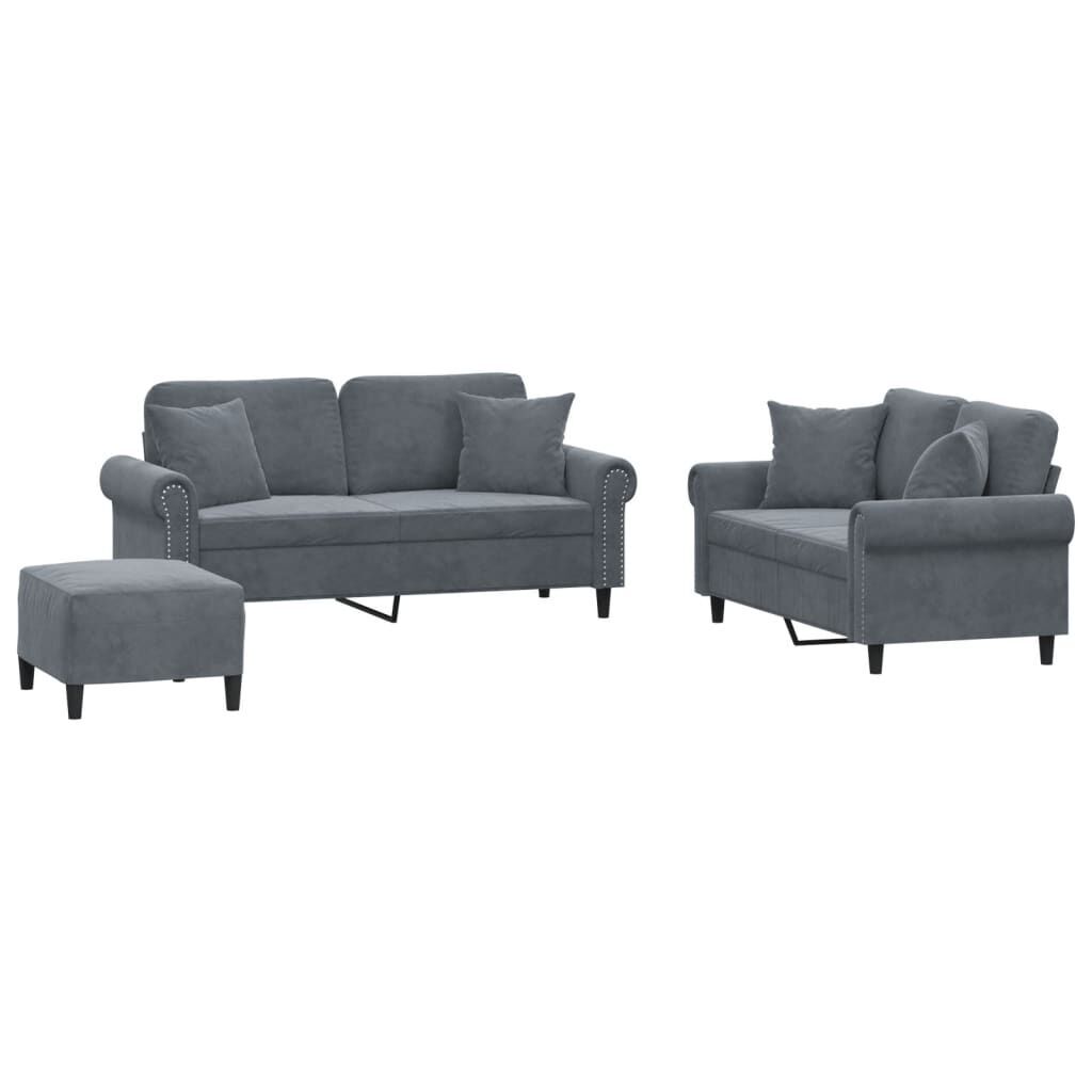 3 Piece Sofa Set with Pillows Dark Grey Velvet 3 Piece Sofa Set with Pillows Dark Grey Velvet