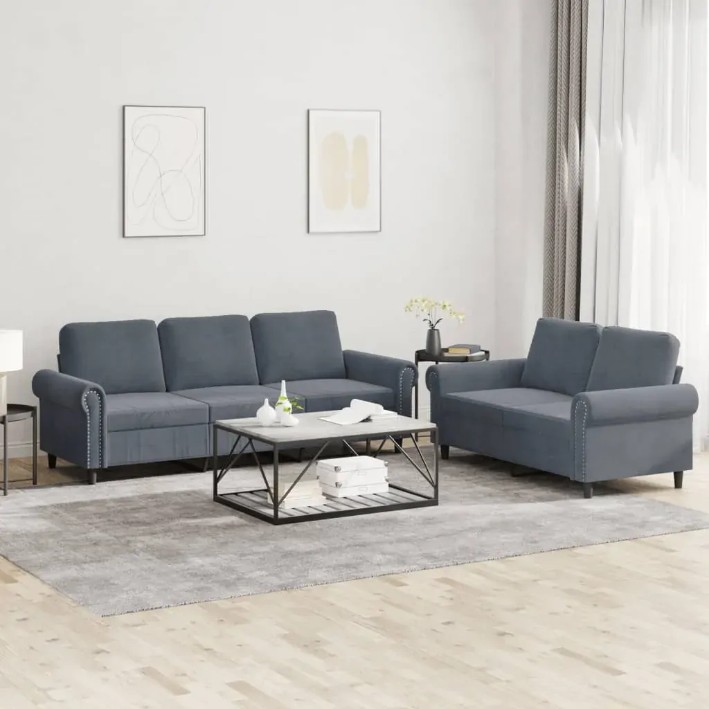 2 Piece Sofa Set with Cushions Dark Grey Velvet 2 Piece Sofa Set with Cushions Dark Grey Velvet
