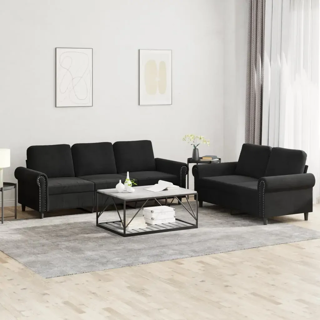 2 Piece Sofa Set with Cushions Black Velvet 2 Piece Sofa Set with Cushions Black Velvet