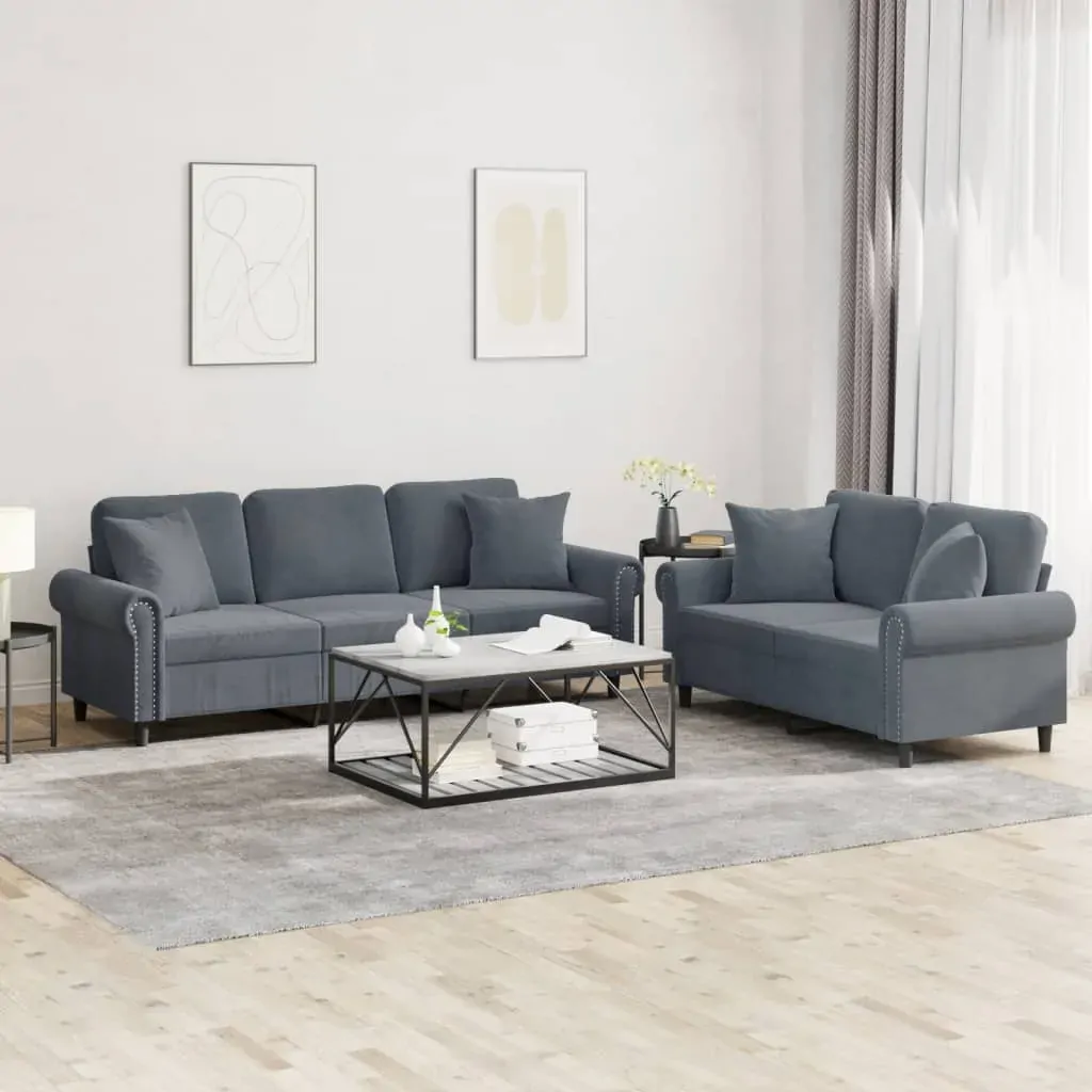 2 Piece Sofa Set with Pillows Dark Grey Velvet 2 Piece Sofa Set with Pillows Dark Grey Velvet