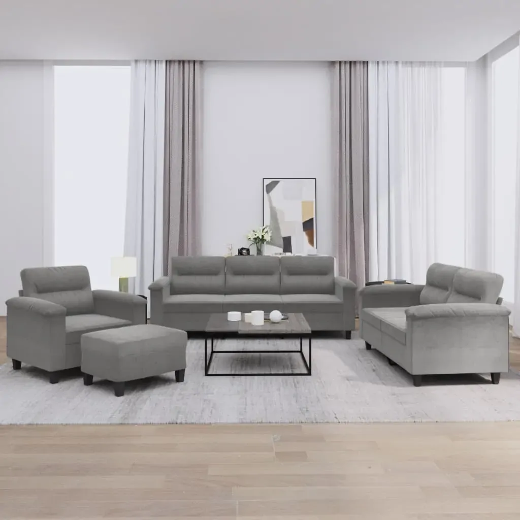4 Piece Sofa Set with Cushions Dark Grey Microfibre Fabric 4 Piece Sofa Set with Cushions Dark Grey Microfibre Fabric