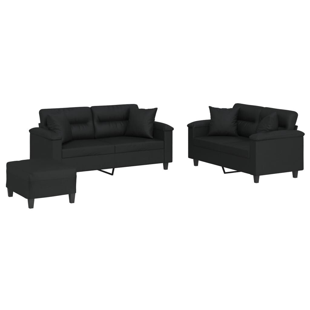 3 Piece Sofa Set with Pillows Black Faux Leather 3 Piece Sofa Set with Pillows Black Faux Leather
