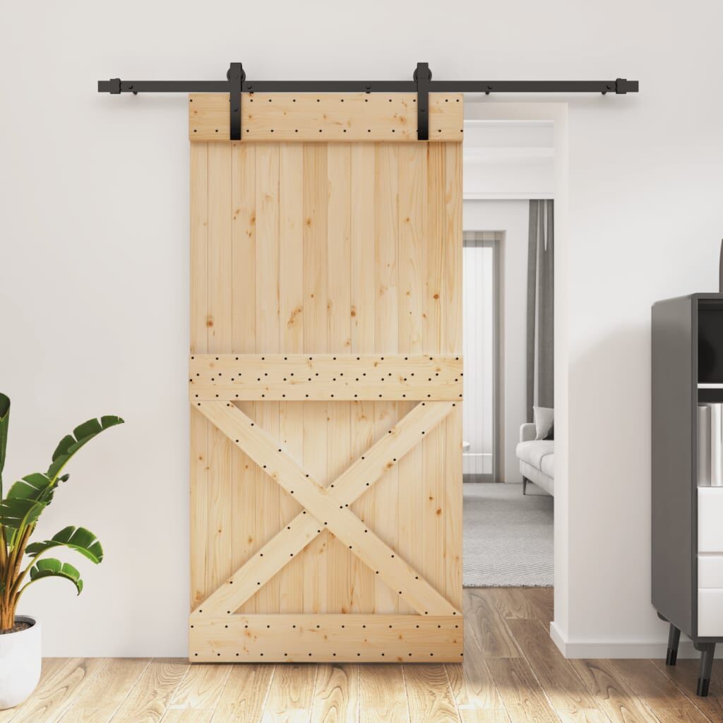 Sliding Door with Hardware Set 100x210 cm Solid Wood Pine Sliding Door with Hardware Set 100x210 cm Solid Wood Pine