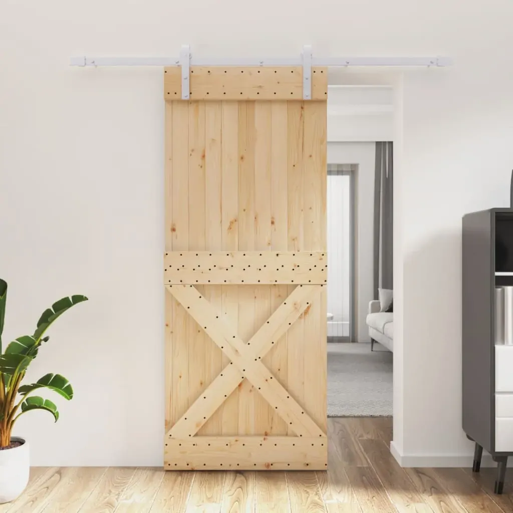Sliding Door with Hardware Set 85x210 cm Solid Wood Pine Sliding Door with Hardware Set 85x210 cm Solid Wood Pine