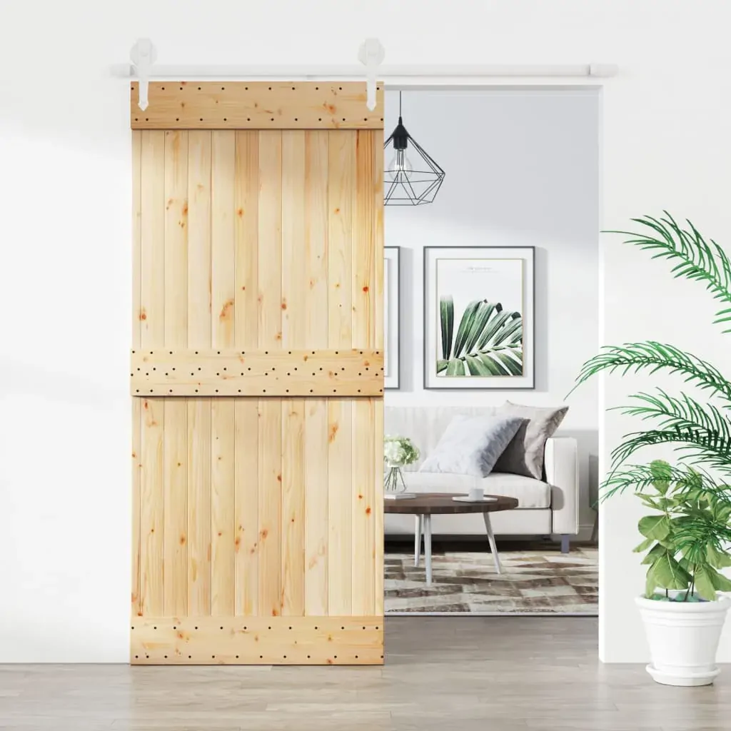 Sliding Door with Hardware Set 90x210 cm Solid Wood Pine Sliding Door with Hardware Set 90x210 cm Solid Wood Pine