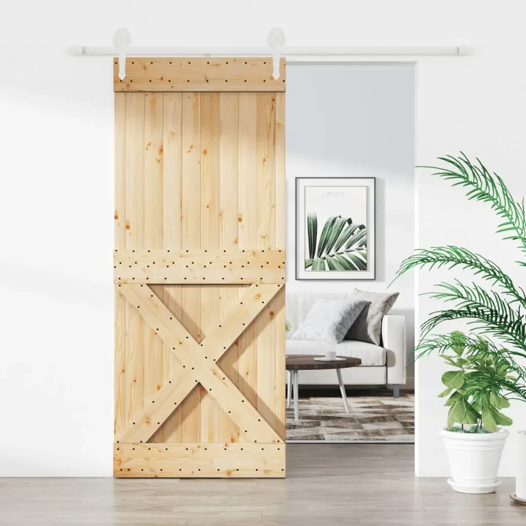 Sliding Door with Hardware Set 100x210 cm Solid Wood Pine Sliding Door with Hardware Set 100x210 cm Solid Wood Pine