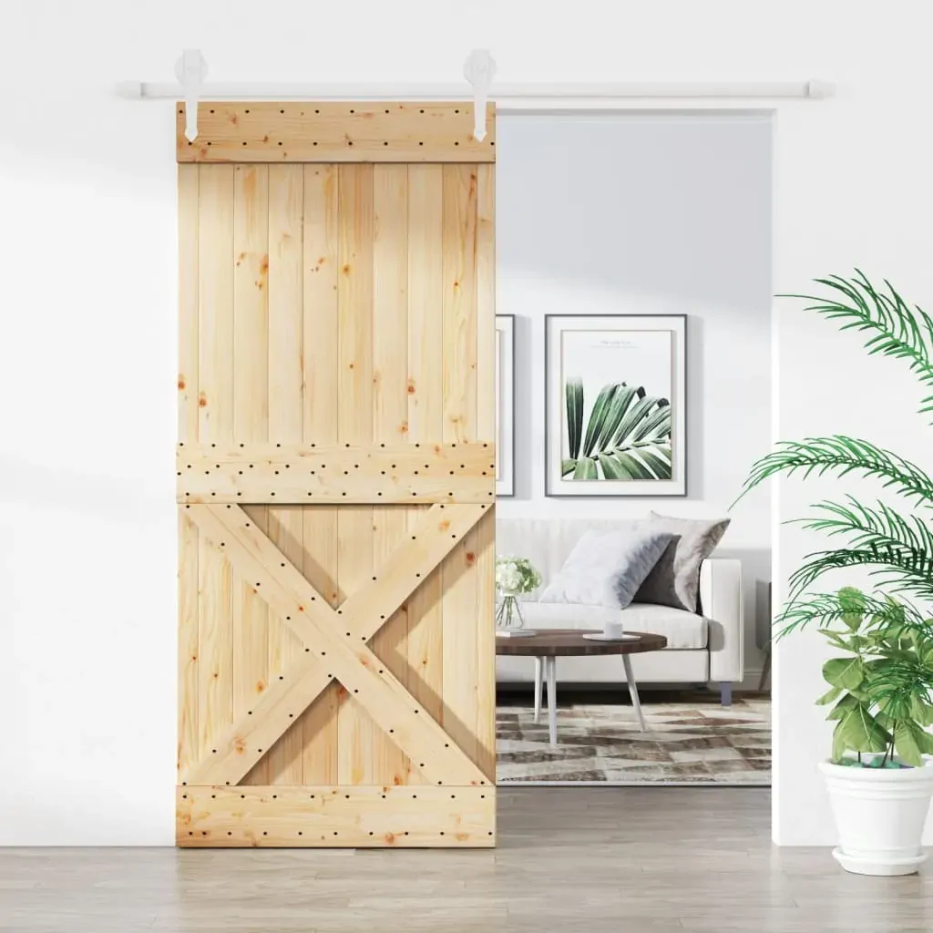 Sliding Door with Hardware Set 90x210 cm Solid Wood Pine Sliding Door with Hardware Set 90x210 cm Solid Wood Pine