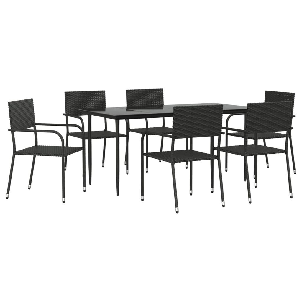 7 Piece Garden Dining Set Black Poly Rattan and Steel 7 Piece Garden Dining Set Black Poly Rattan and Steel
