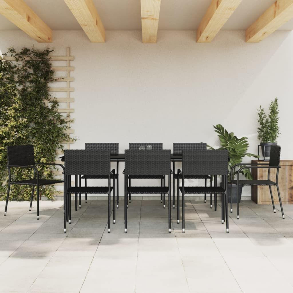 9 Piece Garden Dining Set Black Poly Rattan and Steel 9 Piece Garden Dining Set Black Poly Rattan and Steel