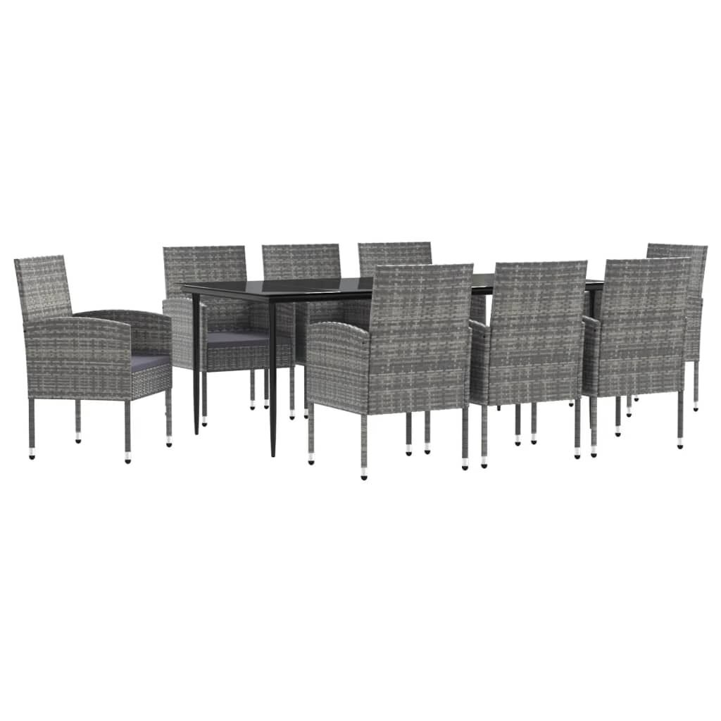 9 Piece Garden Dining Set Grey and Black Poly Rattan and Steel 9 Piece Garden Dining Set Grey and Black Poly Rattan and Steel
