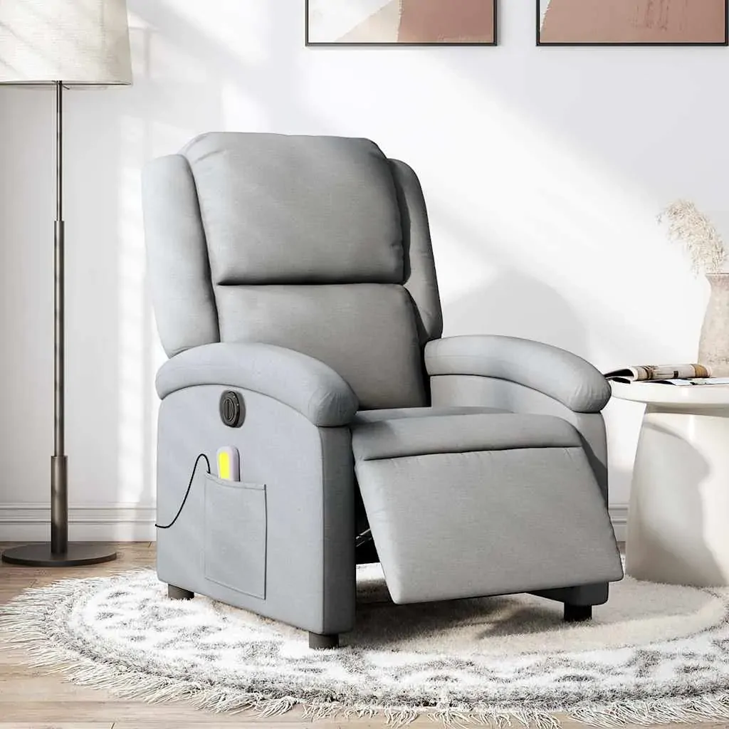Electric Massage Recliner Chair Light Grey Fabric Electric Massage Recliner Chair Light Grey Fabric