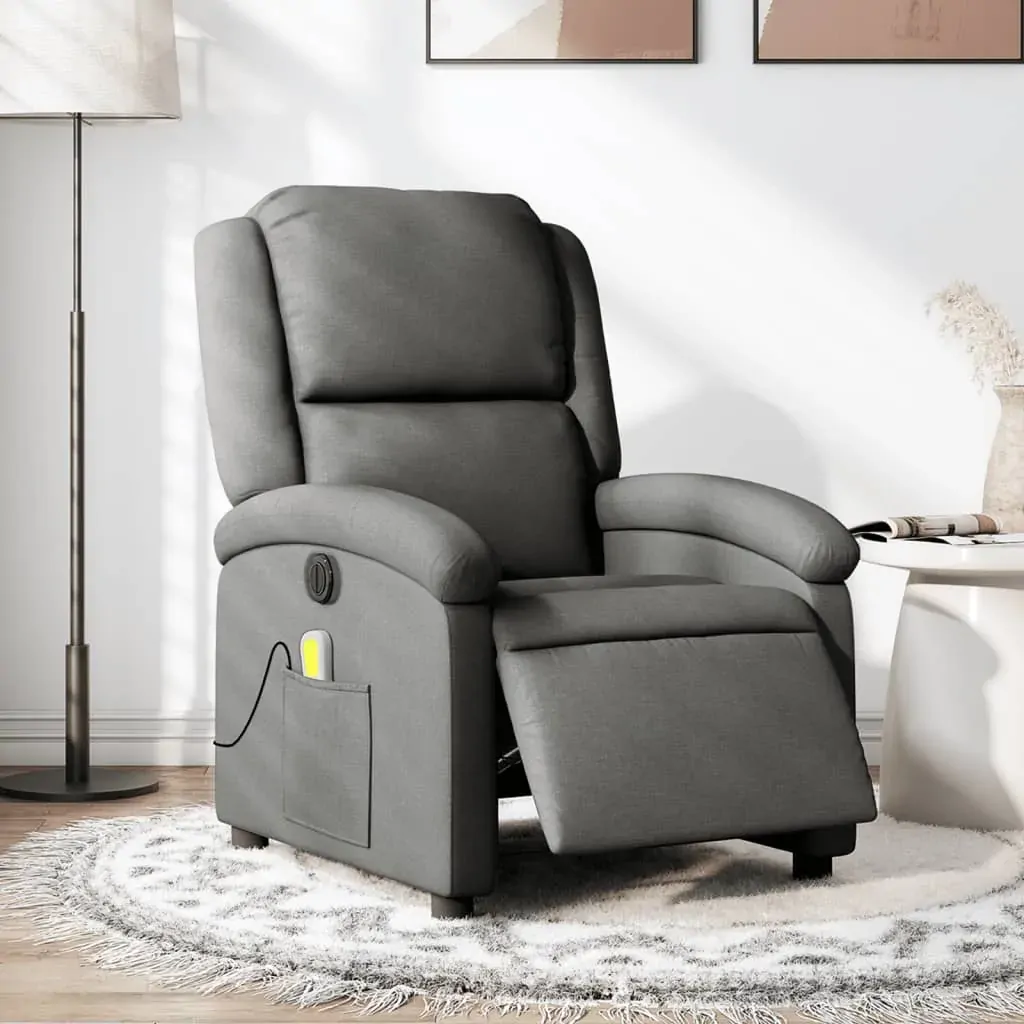 Electric Massage Recliner Chair Dark Grey Fabric Electric Massage Recliner Chair Dark Grey Fabric
