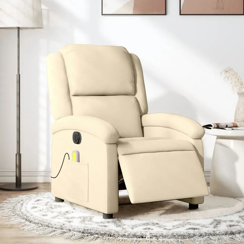 Electric Massage Recliner Chair Cream Fabric Electric Massage Recliner Chair Cream Fabric