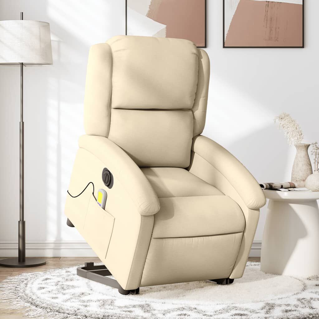 Electric Stand up Massage Recliner Chair Cream Fabric Electric Stand up Massage Recliner Chair Cream Fabric