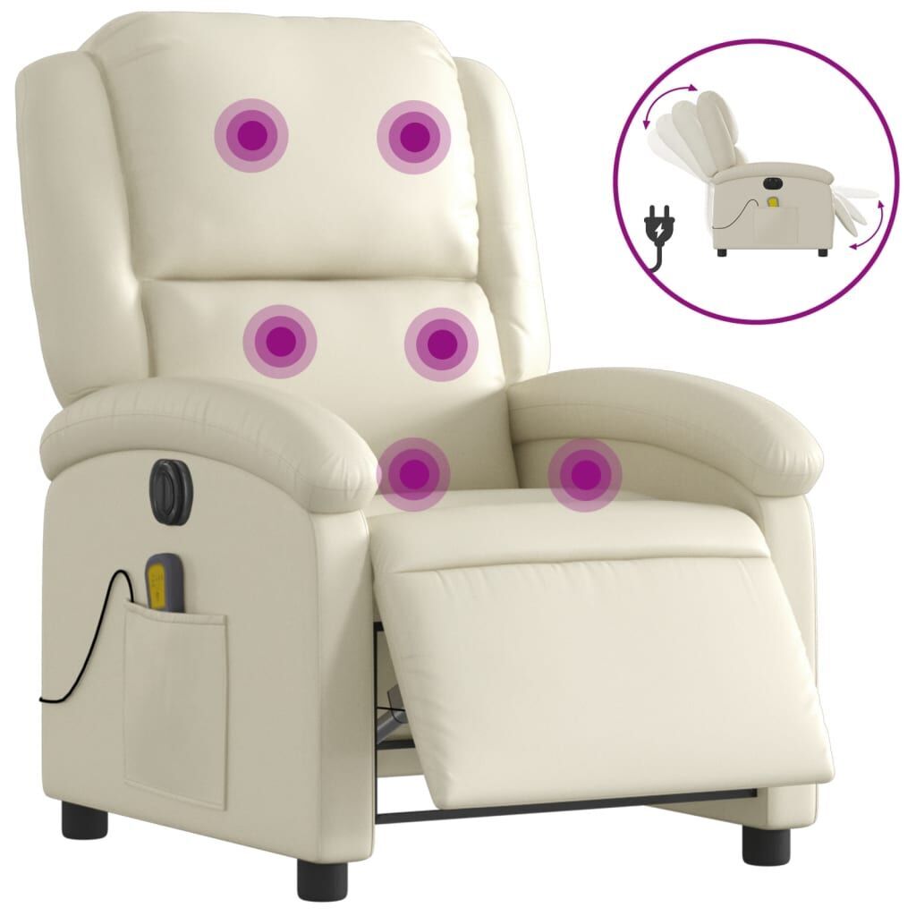 Electric Massage Recliner Chair Cream Faux Leather Electric Massage Recliner Chair Cream Faux Leather