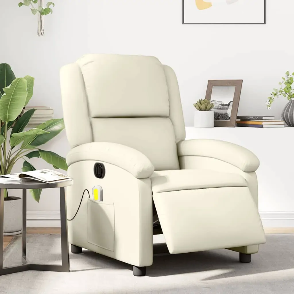 Electric Massage Recliner Chair Cream Faux Leather Electric Massage Recliner Chair Cream Faux Leather