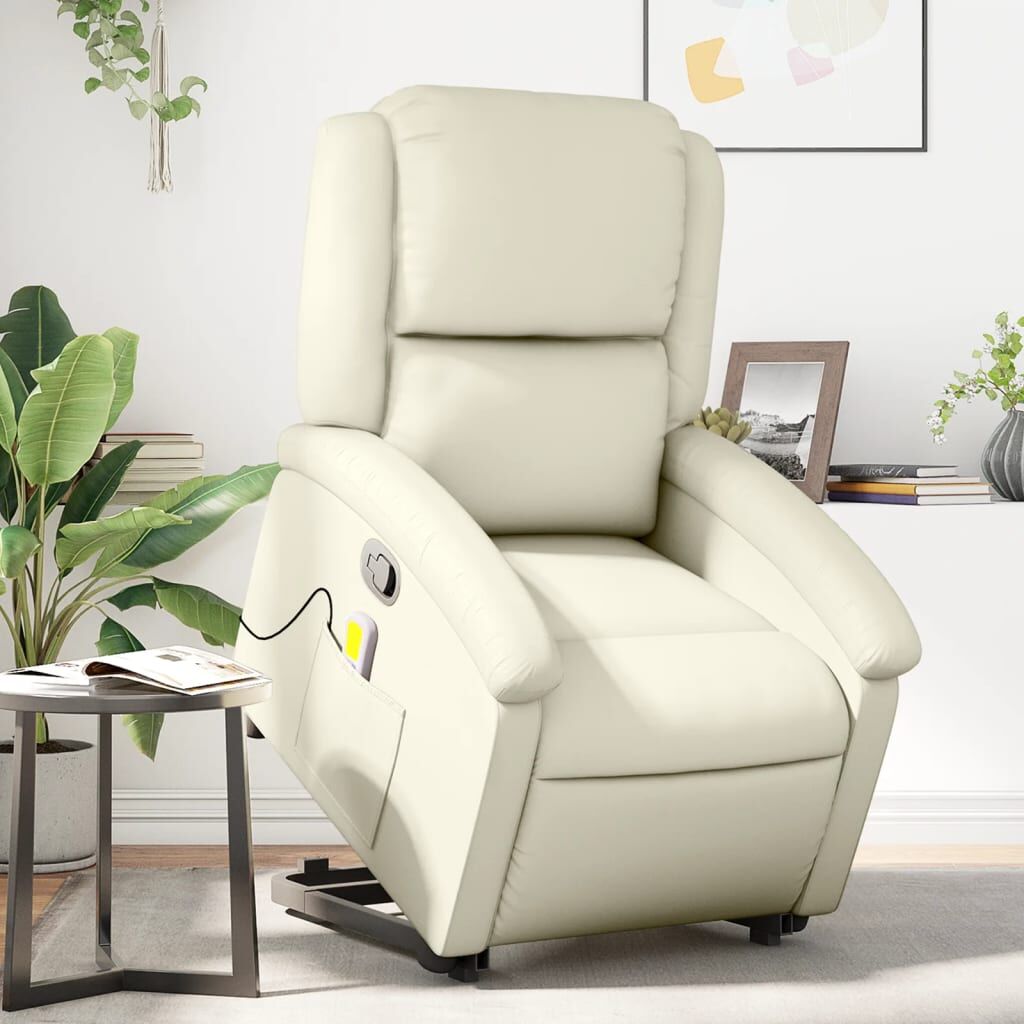 Stand up Massage Recliner Chair Cream Faux Leather Stand up Massage Recliner Chair Cream Faux Leather