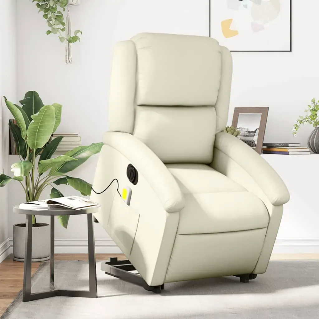 Electric Stand up Massage Recliner Chair Cream Faux Leather Electric Stand up Massage Recliner Chair Cream Faux Leather