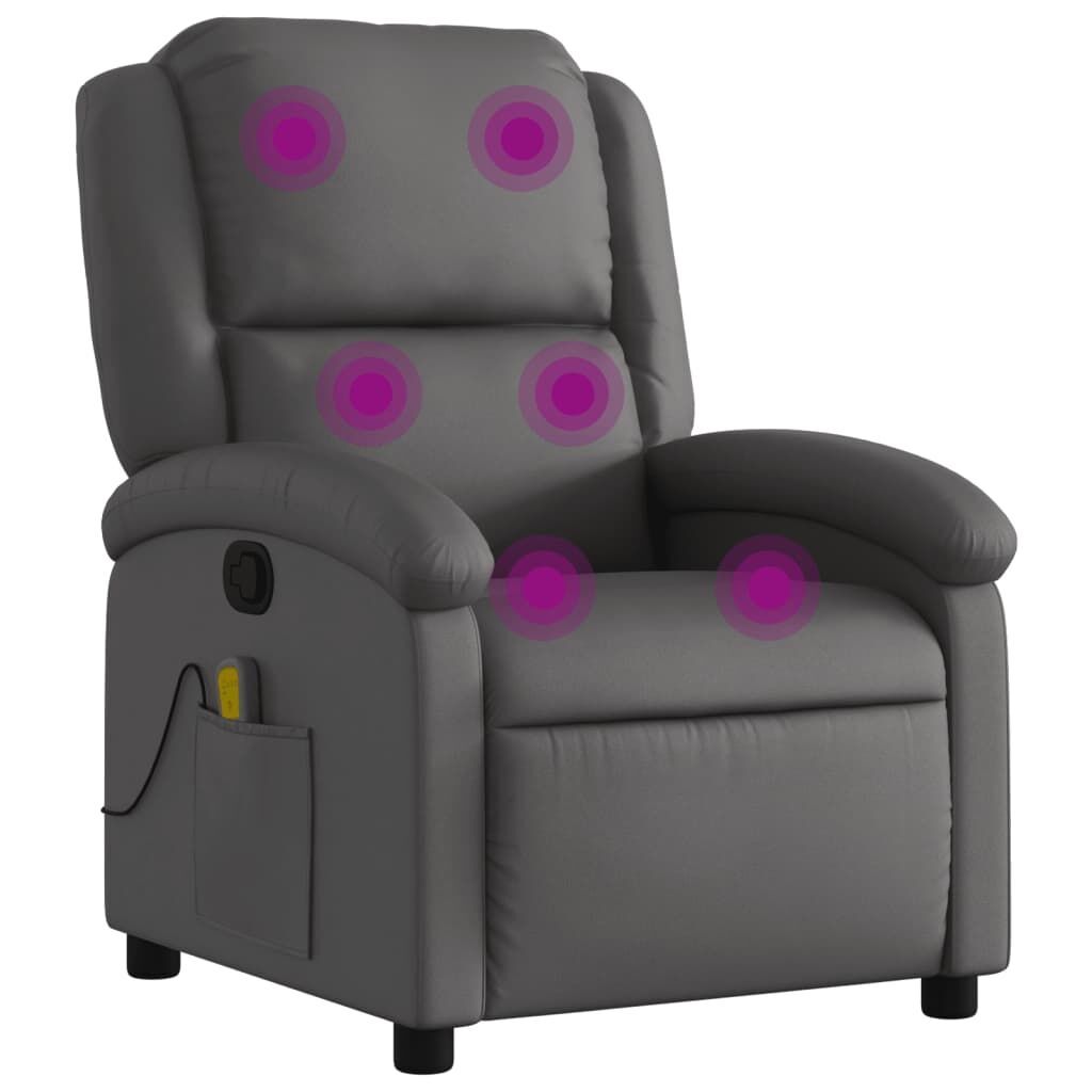 Massage Recliner Chair Grey Real Leather Massage Recliner Chair Grey Real Leather