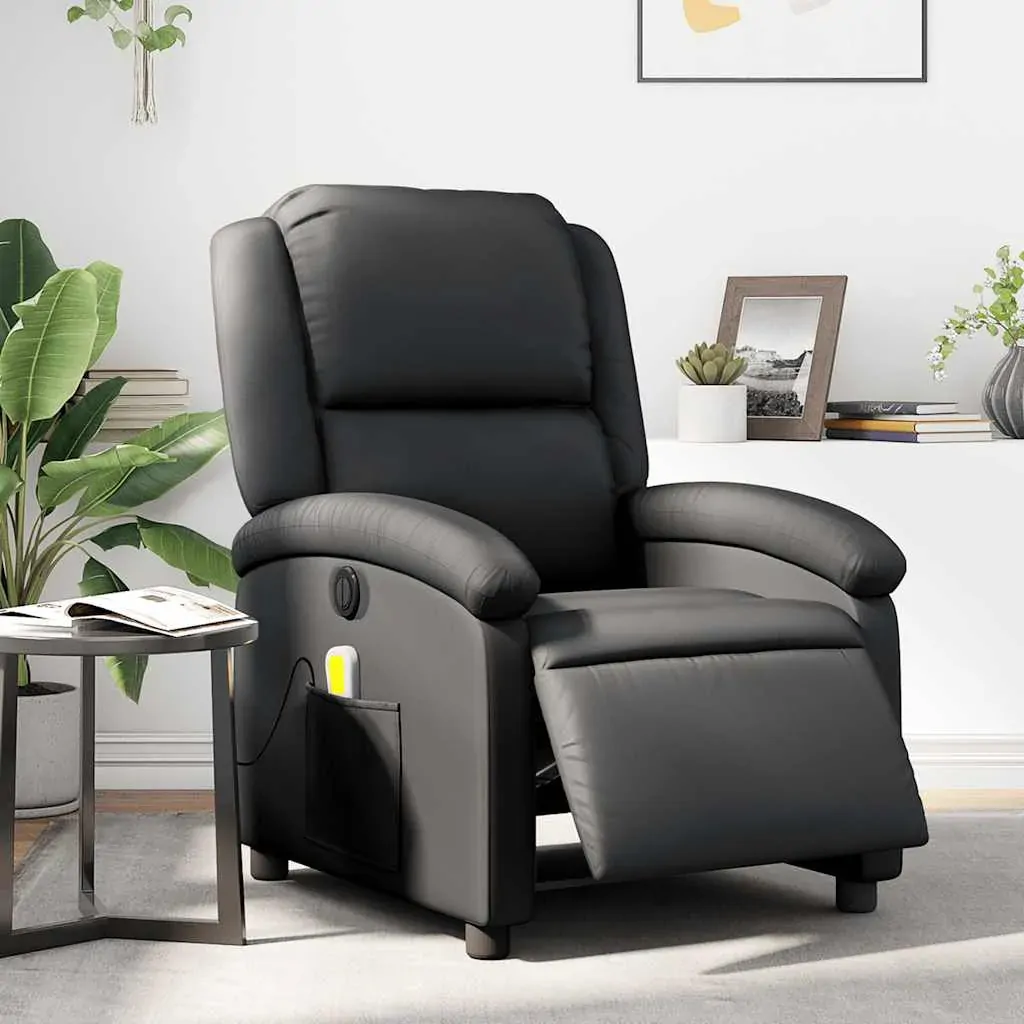 Electric Massage Recliner Chair Black Real Leather Electric Massage Recliner Chair Black Real Leather